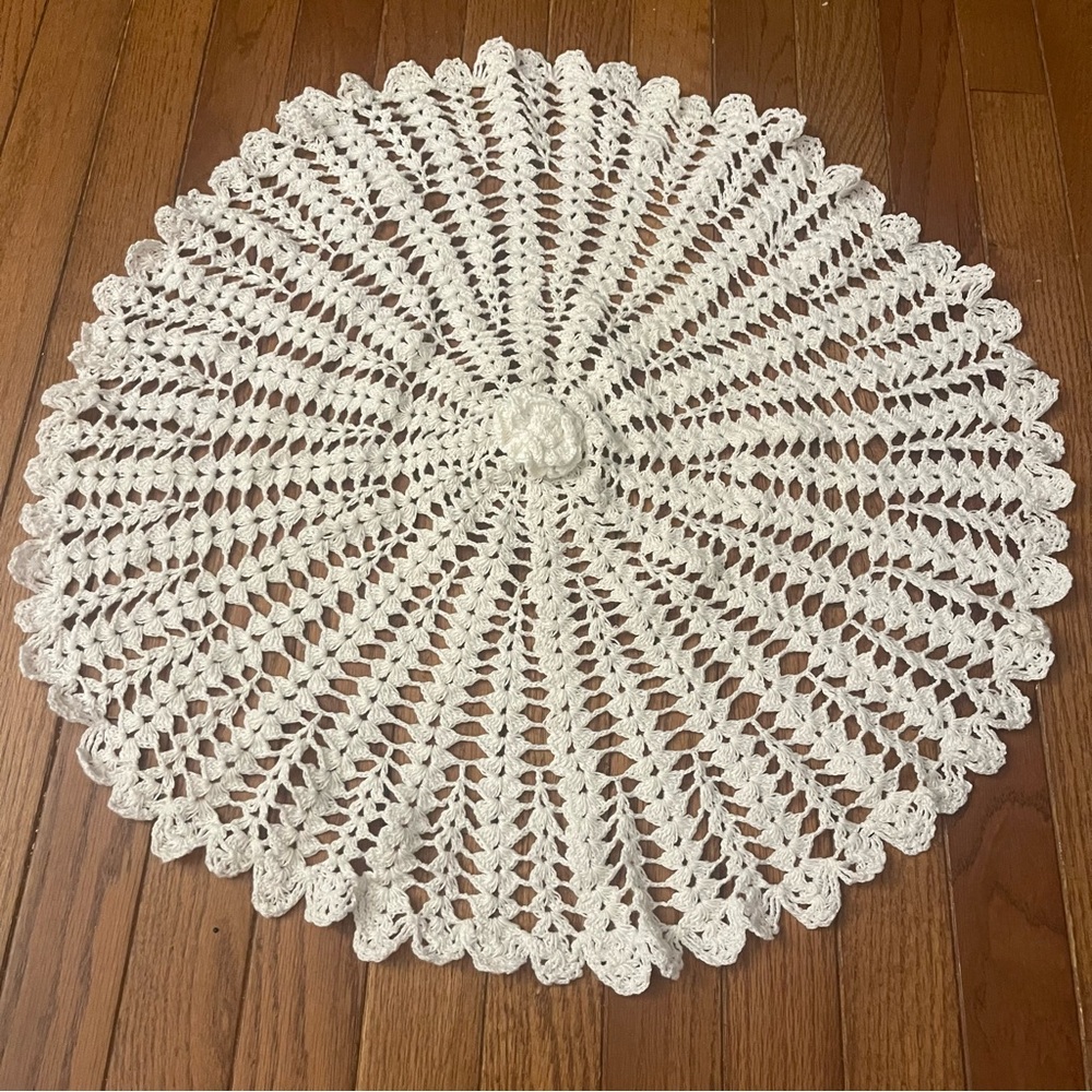 Vintage Crocheted Doily Iridescent White with Pom